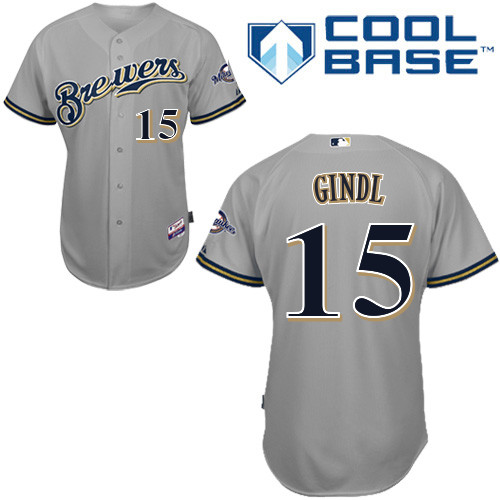 Caleb Gindl #15 MLB Jersey-Milwaukee Brewers Men's Authentic Road Gray Cool Base Baseball Jersey